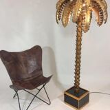 Floor lamp in the shape of a golden metal palm tree of 181 cm