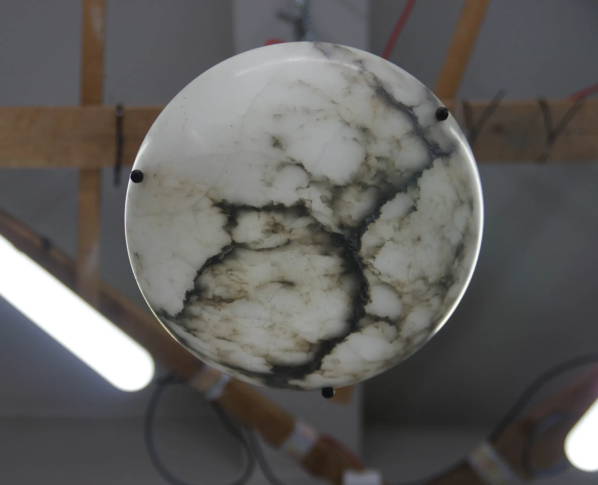 Art Deco Alabaster Pendant Light, Hand-Carved, 1920s
