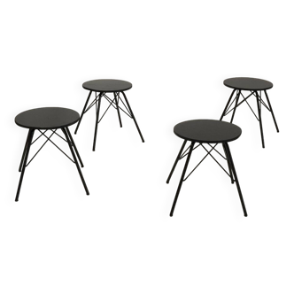 Set of 4 stools in black lacquered wood
