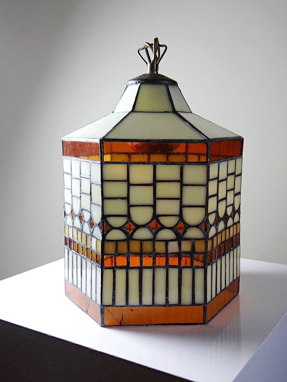 Large vintage suspension Artistar in Tiffany stained glass style, circa 1998.