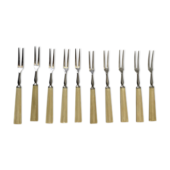 Set of 10 dessert forks in Bakelite 60s-70s