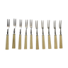 Set of 10 dessert forks in Bakelite 60s-70s