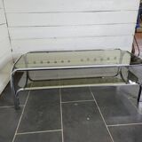 Chromed metal coffee table with smoked glass top from the 70s