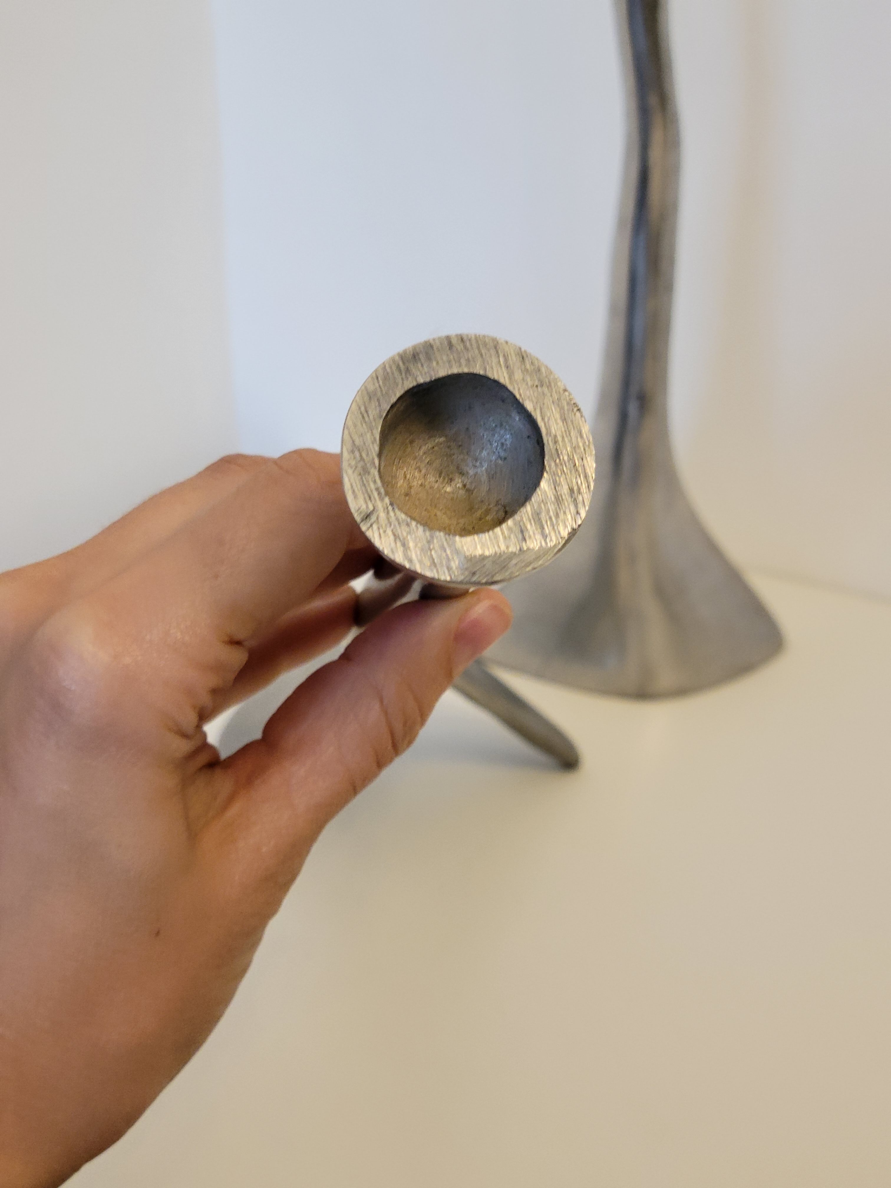 Pair of brutalist metal candlesticks in organic shape sleek design