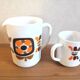 Mobil pitcher and 3 Mobil mugs design 70s