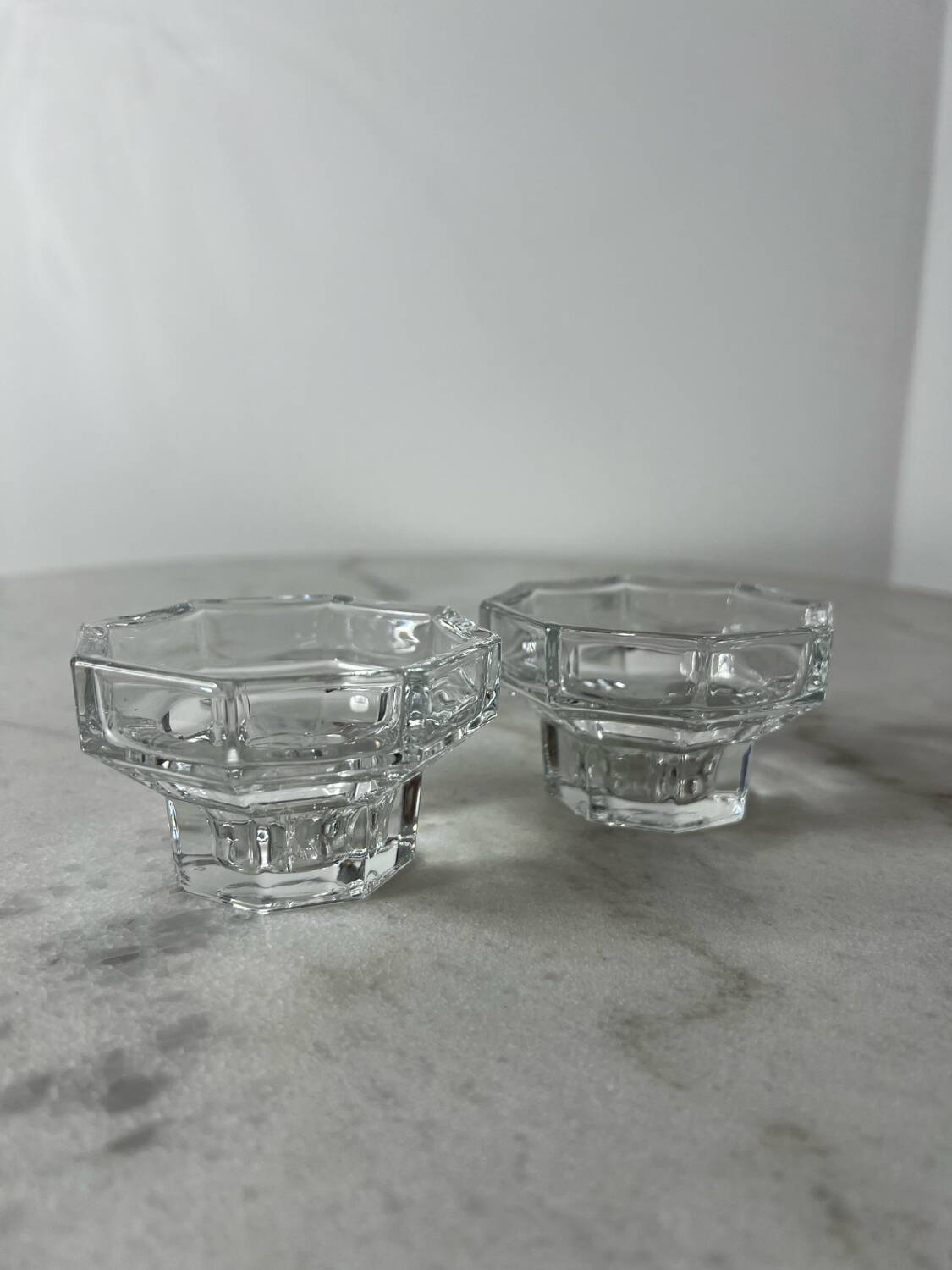 Set of 2 octagonal glass candle holders France