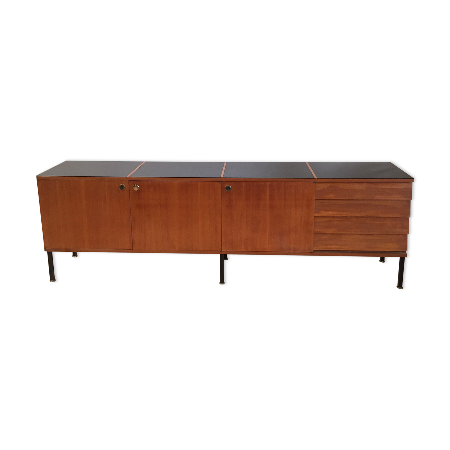 Modernist sideboard Louis Paolozzi in teak 240 cm