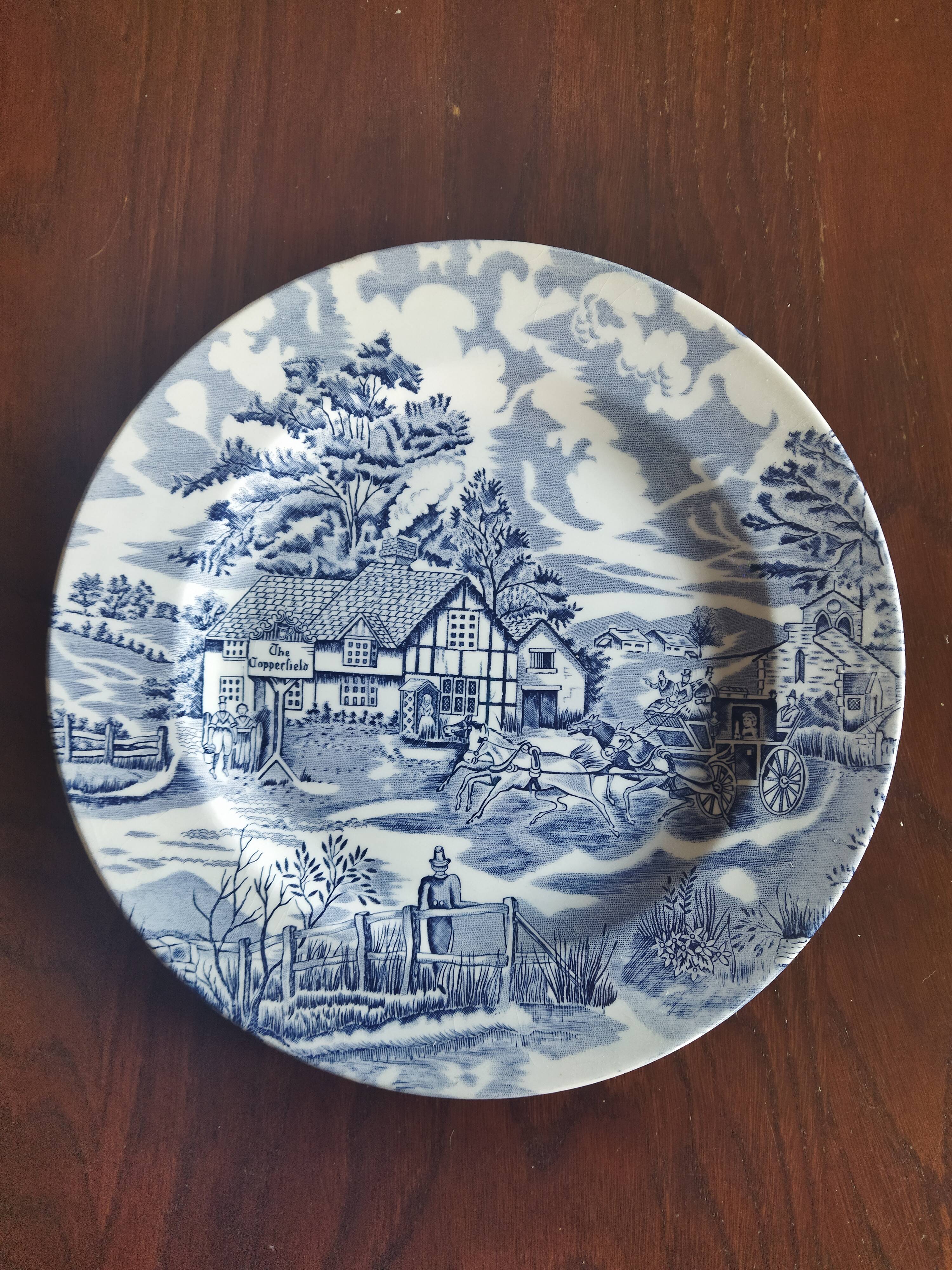 8 blue & white English dinner plates (Myott Meakin WH Grindley KG Luneville)