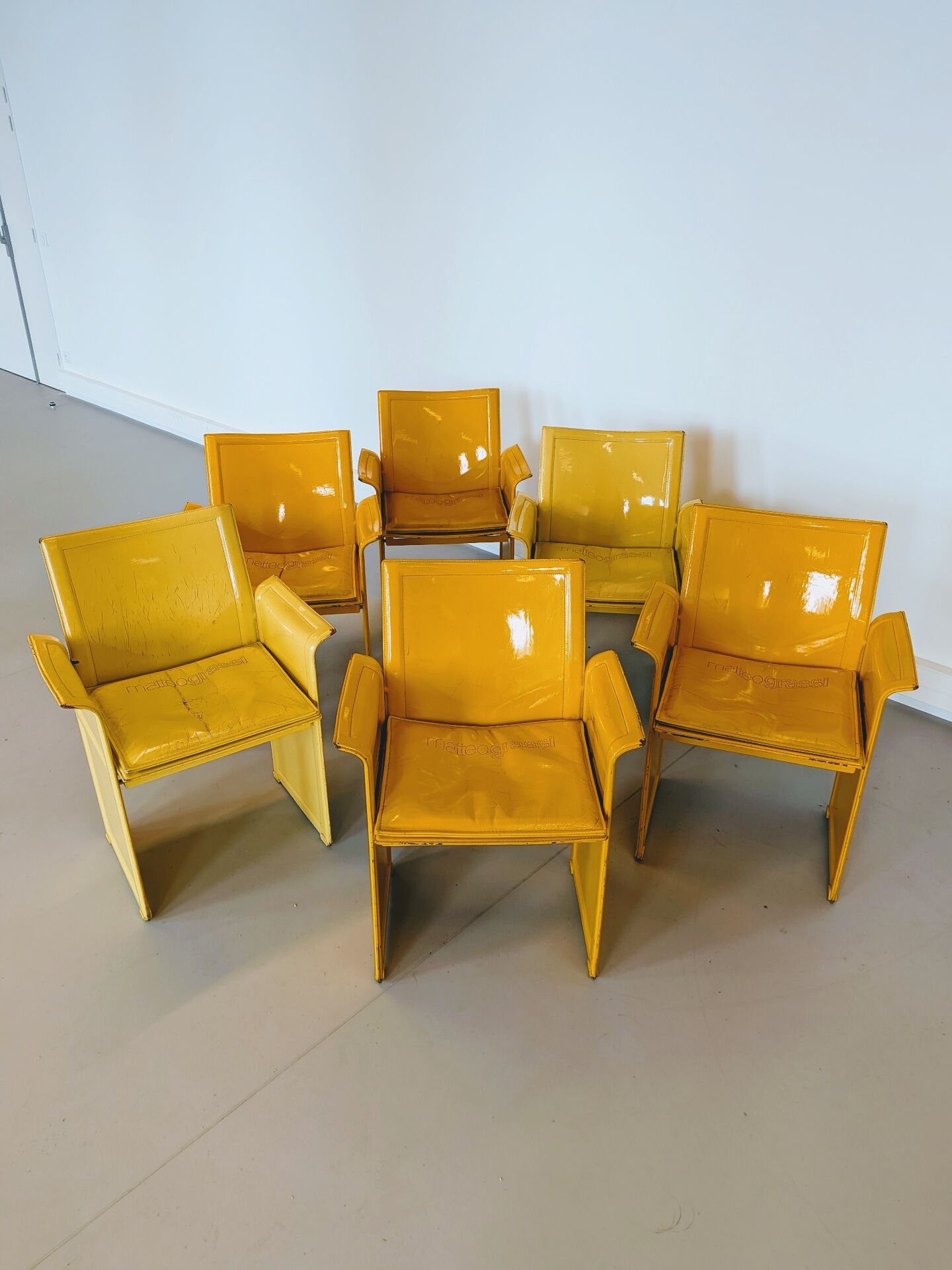 Yellow Korium leather armchair by Matteo Grassi.
