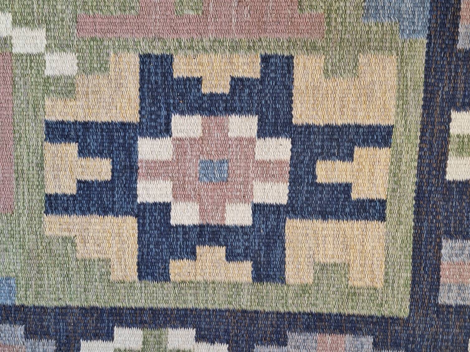 Mid century Scandinavian rug, Swedish wool flatweave with geometric design