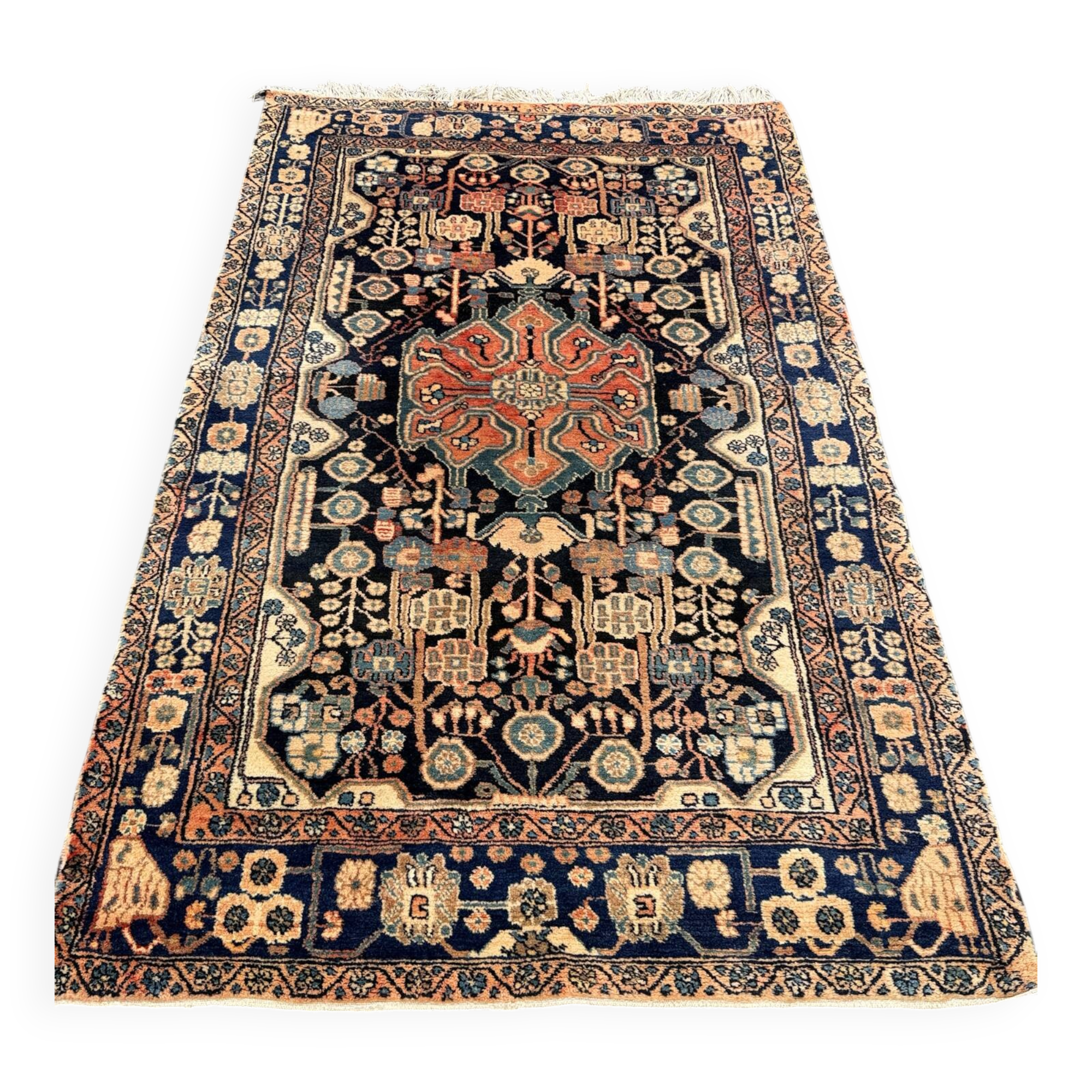 Magnifique tapis ancien persan Nahavand noué main