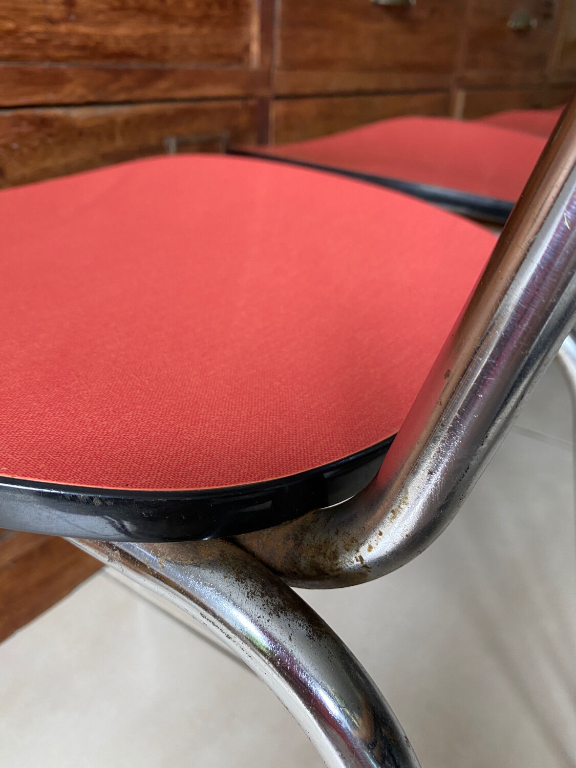 Set of 4 vintage red Formica chairs