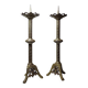 Large pair of antique gilded bronze candlesticks, Gothic style from the 19th century.