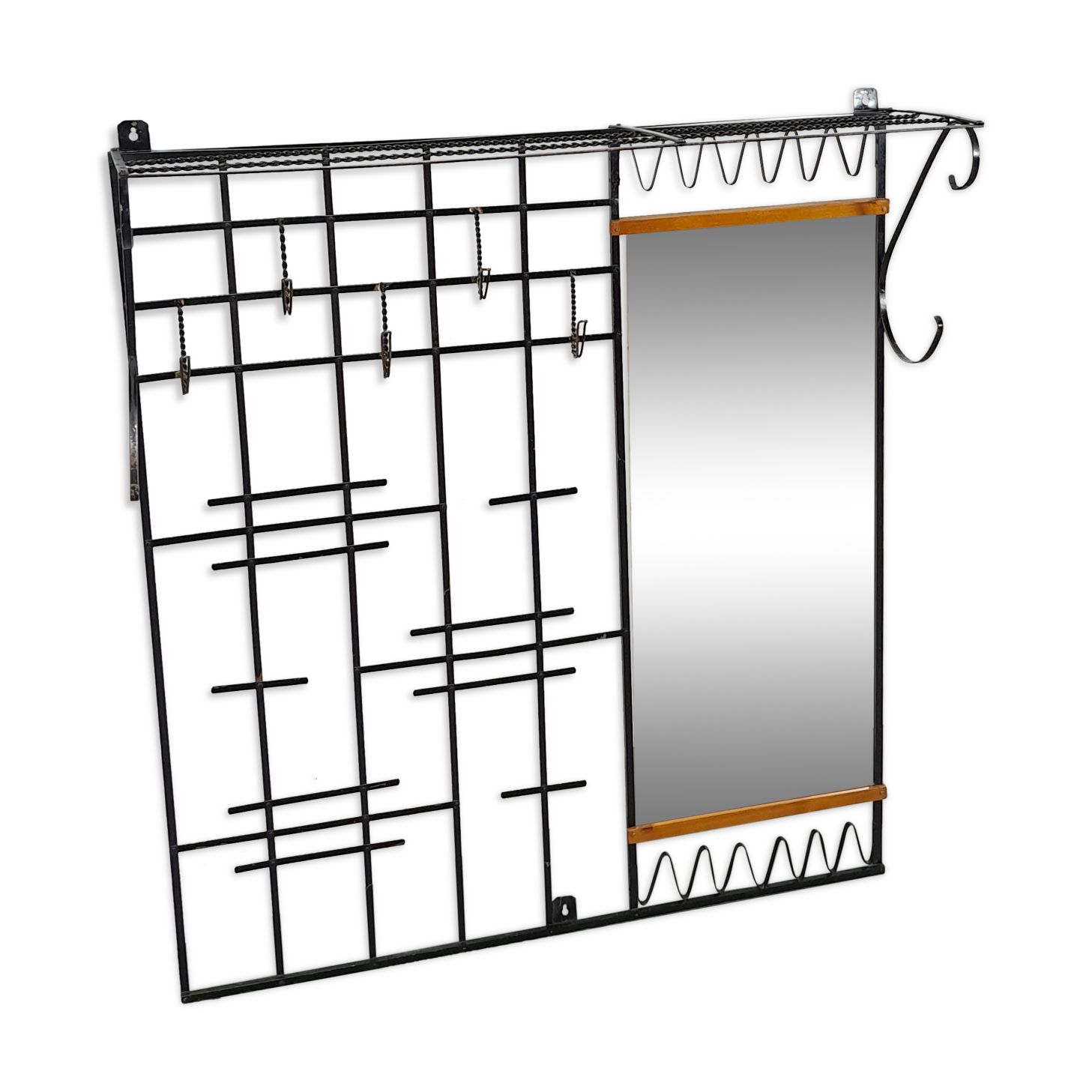 Wall coat rack vintage steel with mirror and shelf