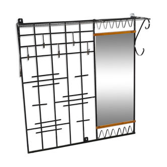 Porte-manteau mural en acier vintage avec miroir et étagère