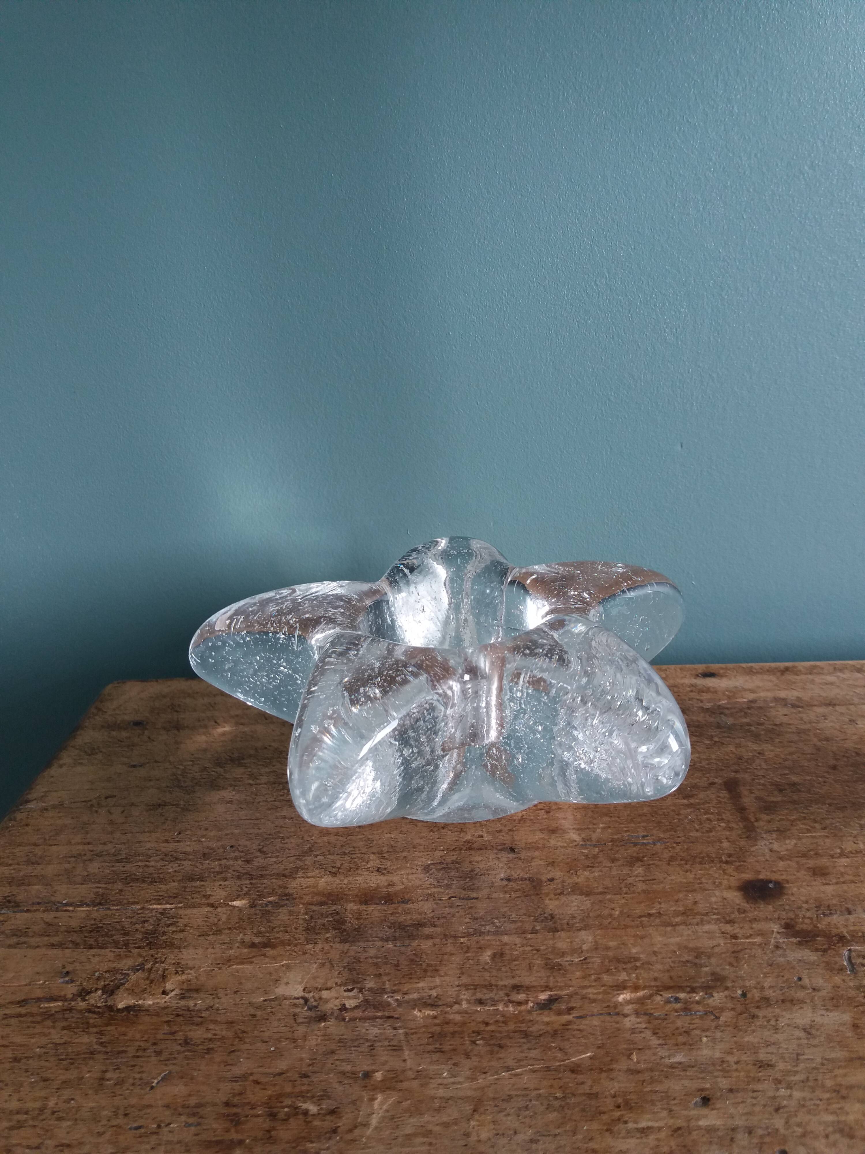 Star candle holder in glass or bubbled crystal, Biot type