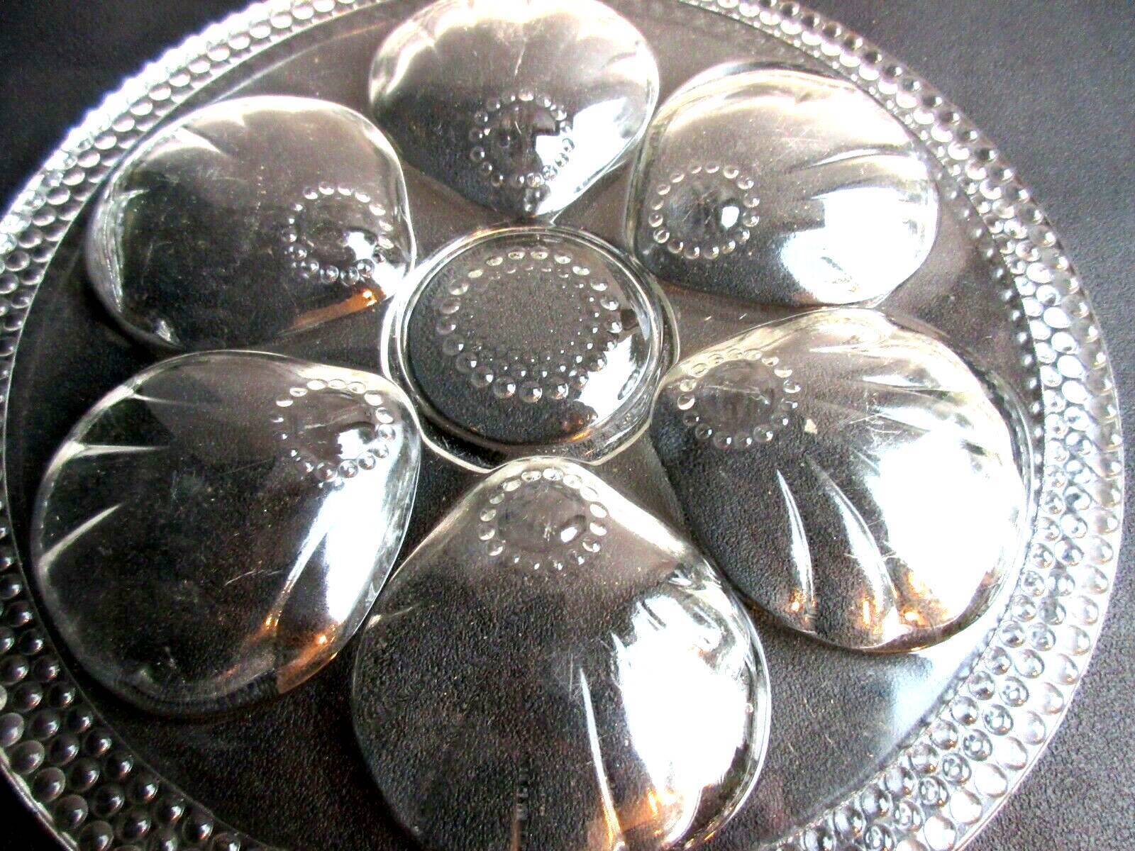 Set of 9 oyster plates in thick glass quite heavy, vintage or Art Deco
