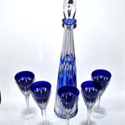 Antique Overlay NELLY carafe in crystal lined with cobalt blue SAINT-LOUIS 1930
