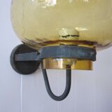Scandinavian outdoor wall light in copper and amber glass