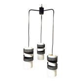 Suspension à trois lumières en métal et verre opalin, années 1960