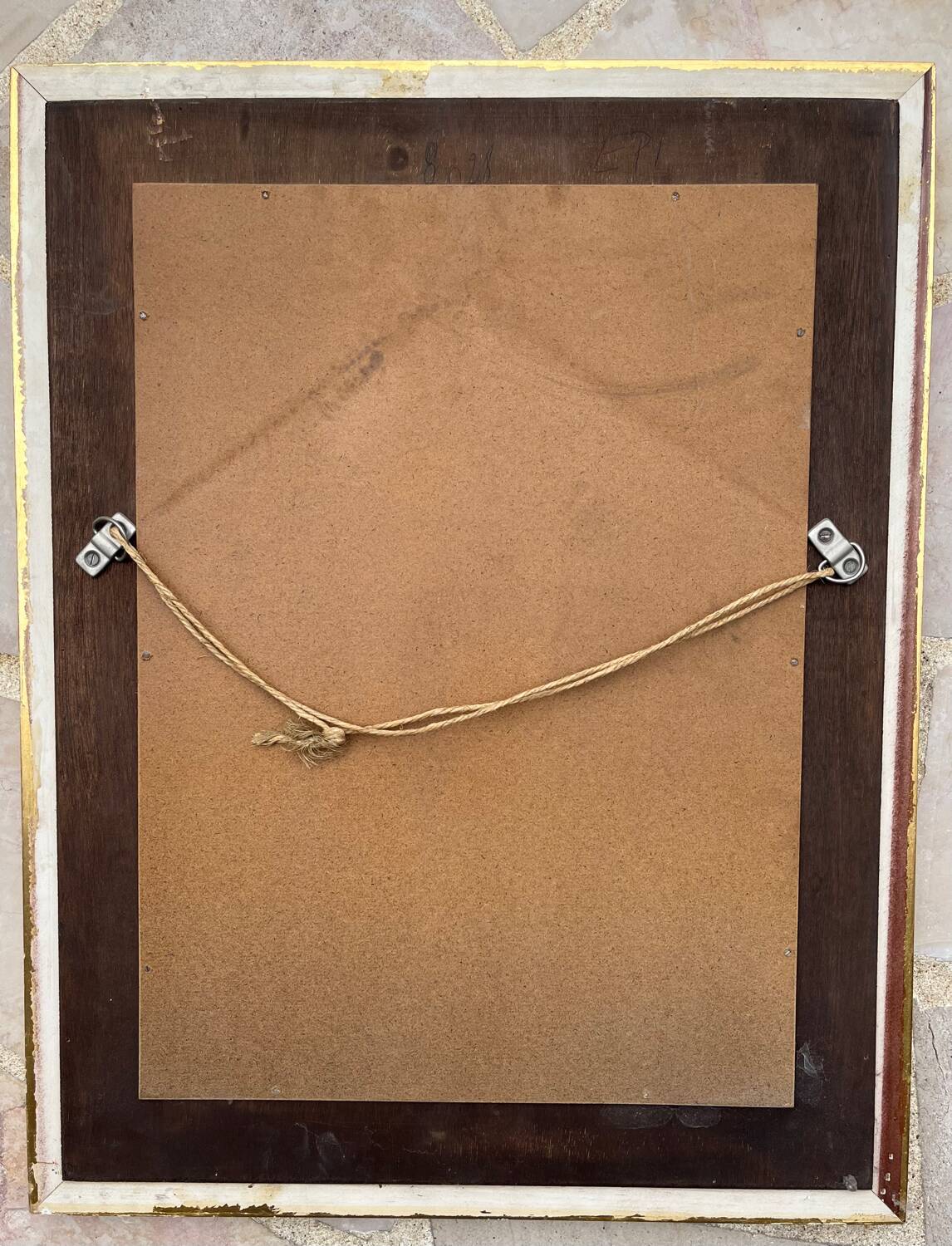 Antique rectangular mirror in gilded wood with glazing beads