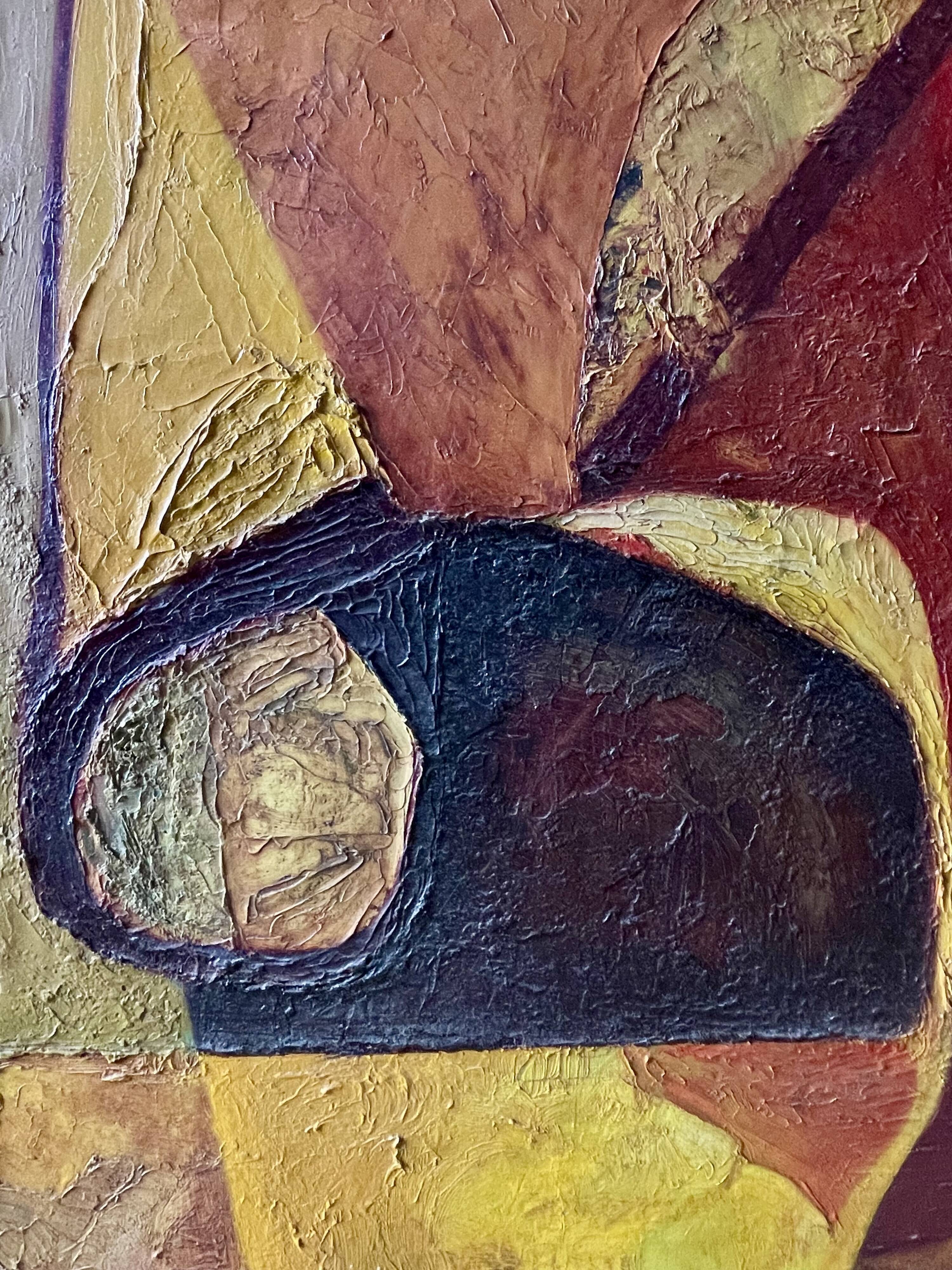 Large figurative oil painting from the 90s – Post-Cubist composition – French artist