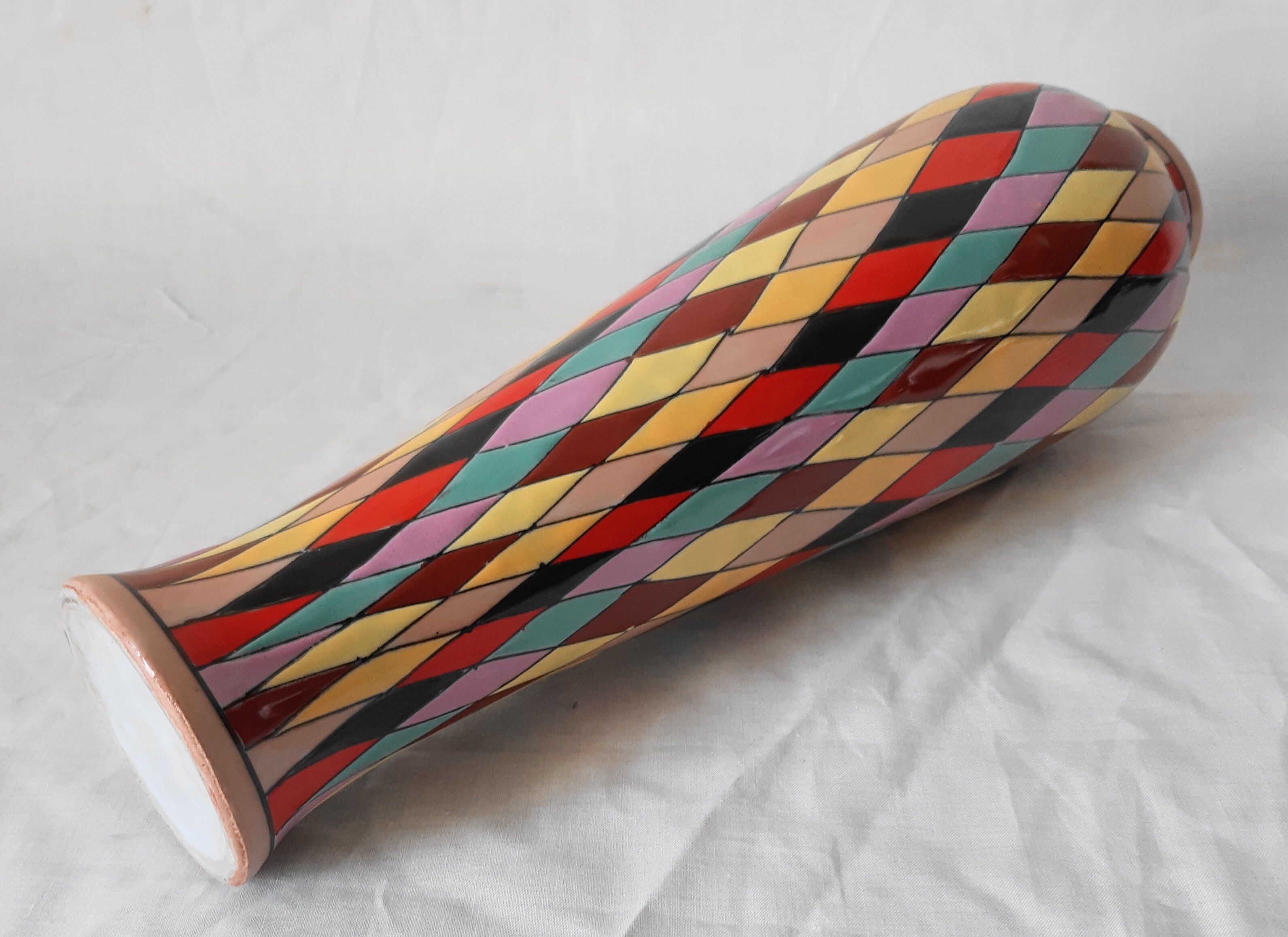 Italian ceramic vase with harlequin decor from the 50s