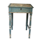 Pupitre d'écolier patine décor d'oiseaux et de fleurs avec son encrier en porcelaine