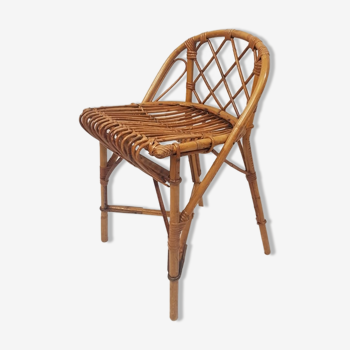Tabouret ou chaise en rotin vintage
