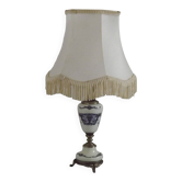 French Vintage Decorative Silver Metal and Porcelain Shaded Table Lamp