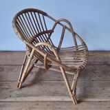 Children's armchair rattan shell, vintage 70s