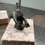 Pair of marble bookends with bronze birds