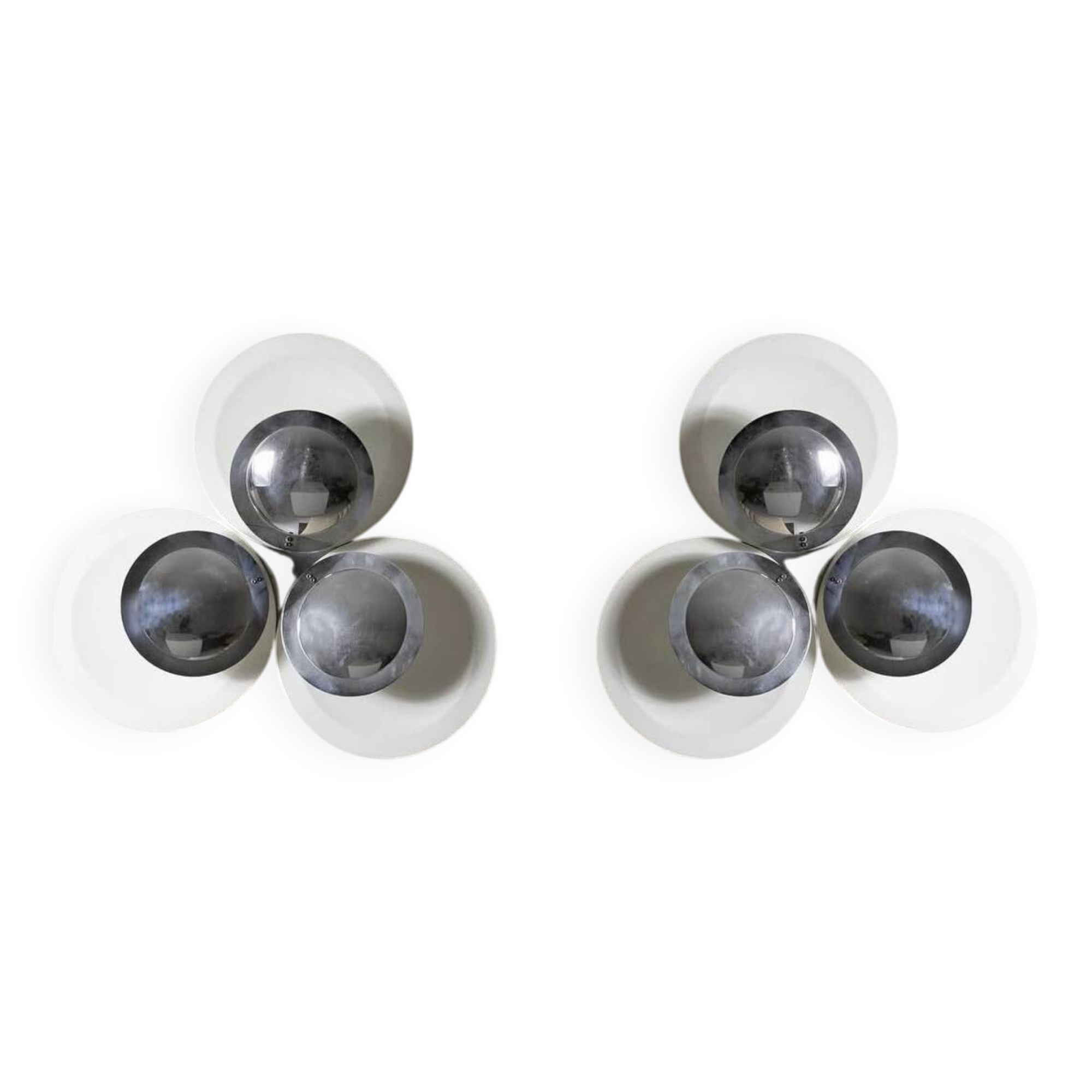 Set of two vintage space age wall lamps with chrome discs
