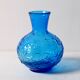 Vintage Small Blue Pressed Glass Vase with Flowers Pattern / Italy / 1960
