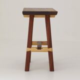 Contemporary handcrafted stool / end table in solid sipo and oak wood