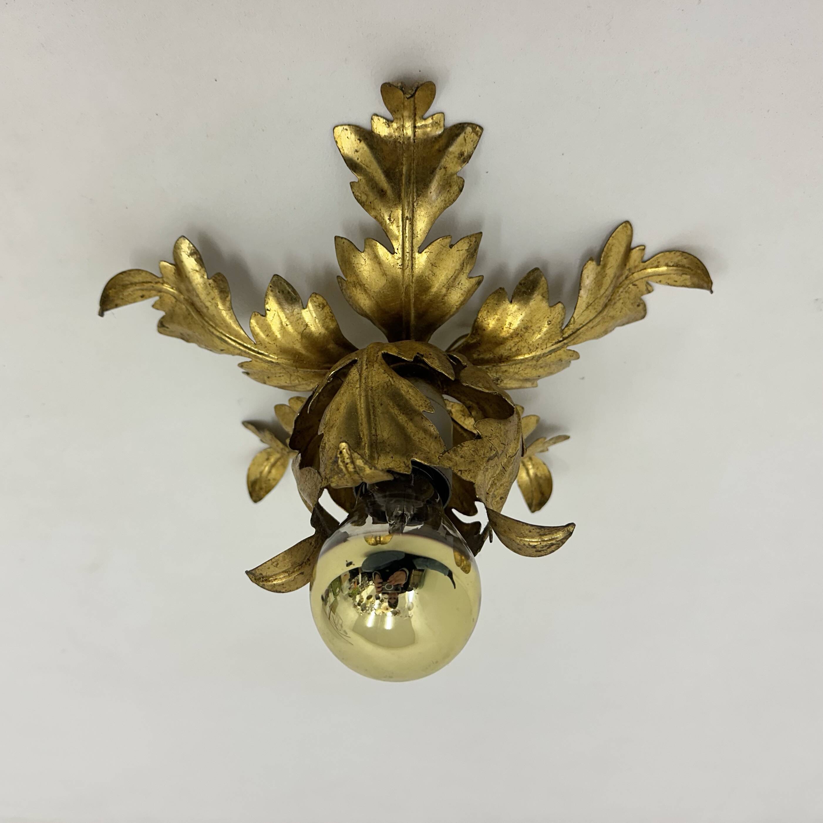 Hollywood regency gold leaf flower light , 1970s