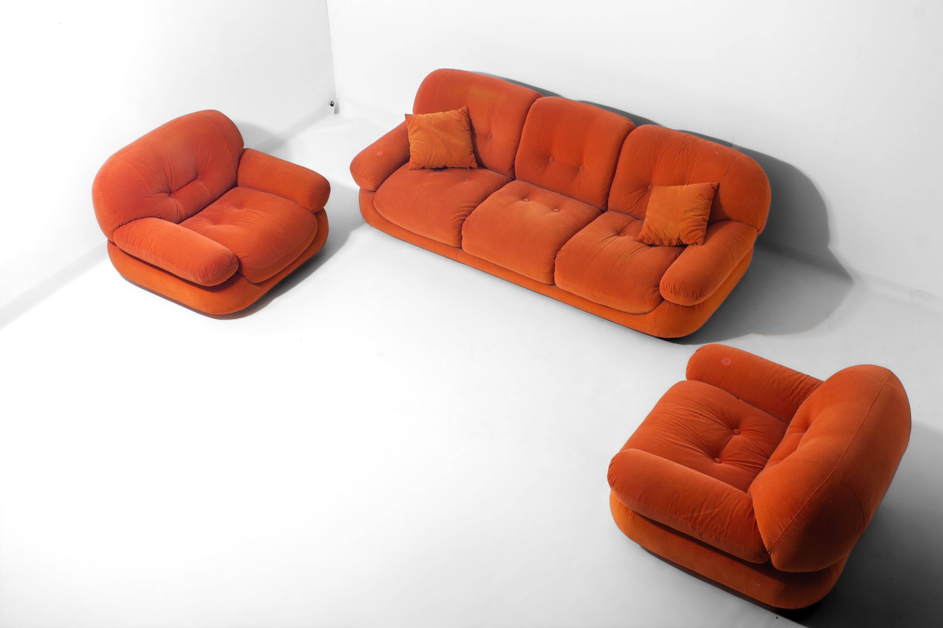 Vintage 'Sapporo' 3-seater sofa in suede by Mobil Girgi, 1970s