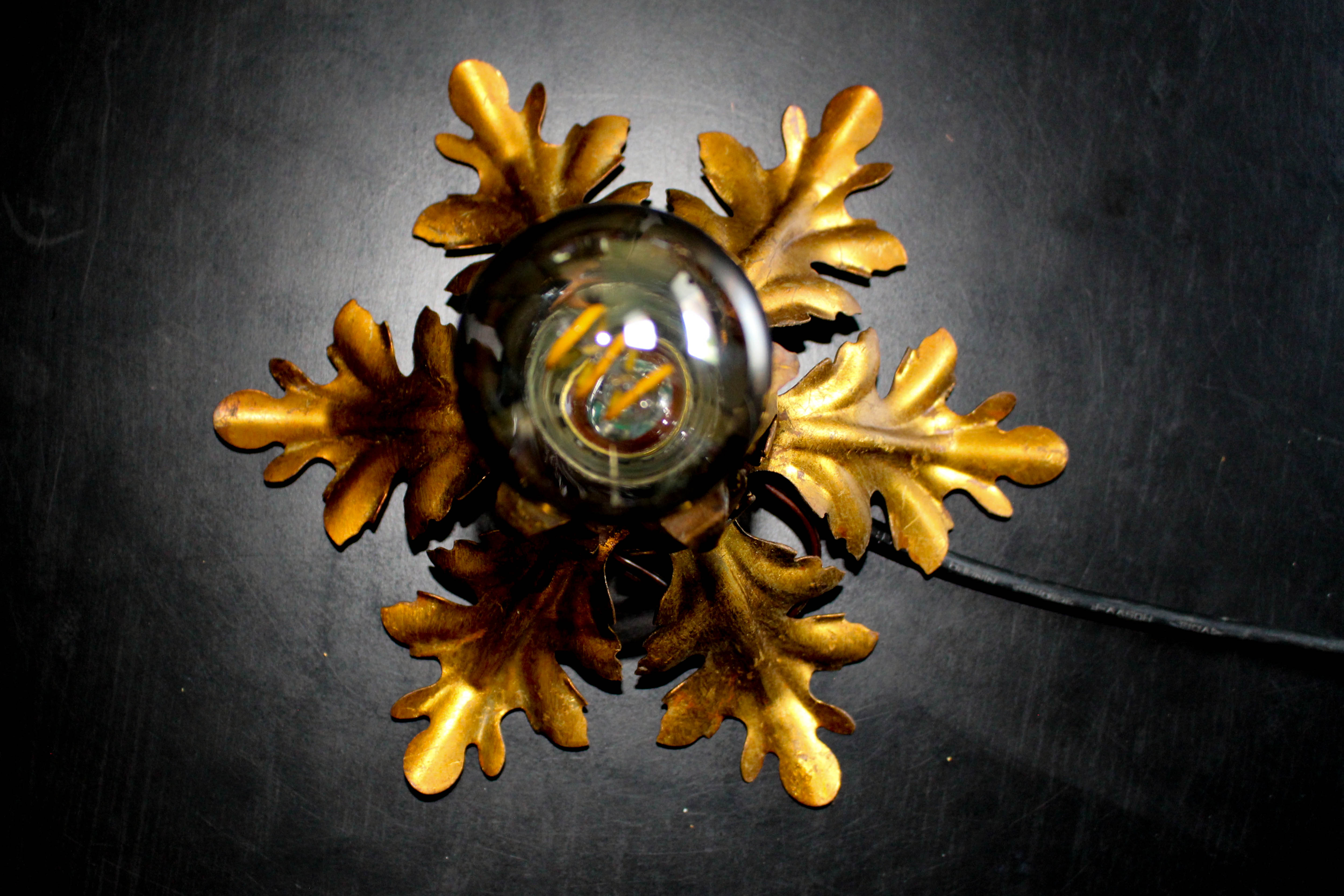 Banci firenze gilded flush mount italian wall lamp, 1960s