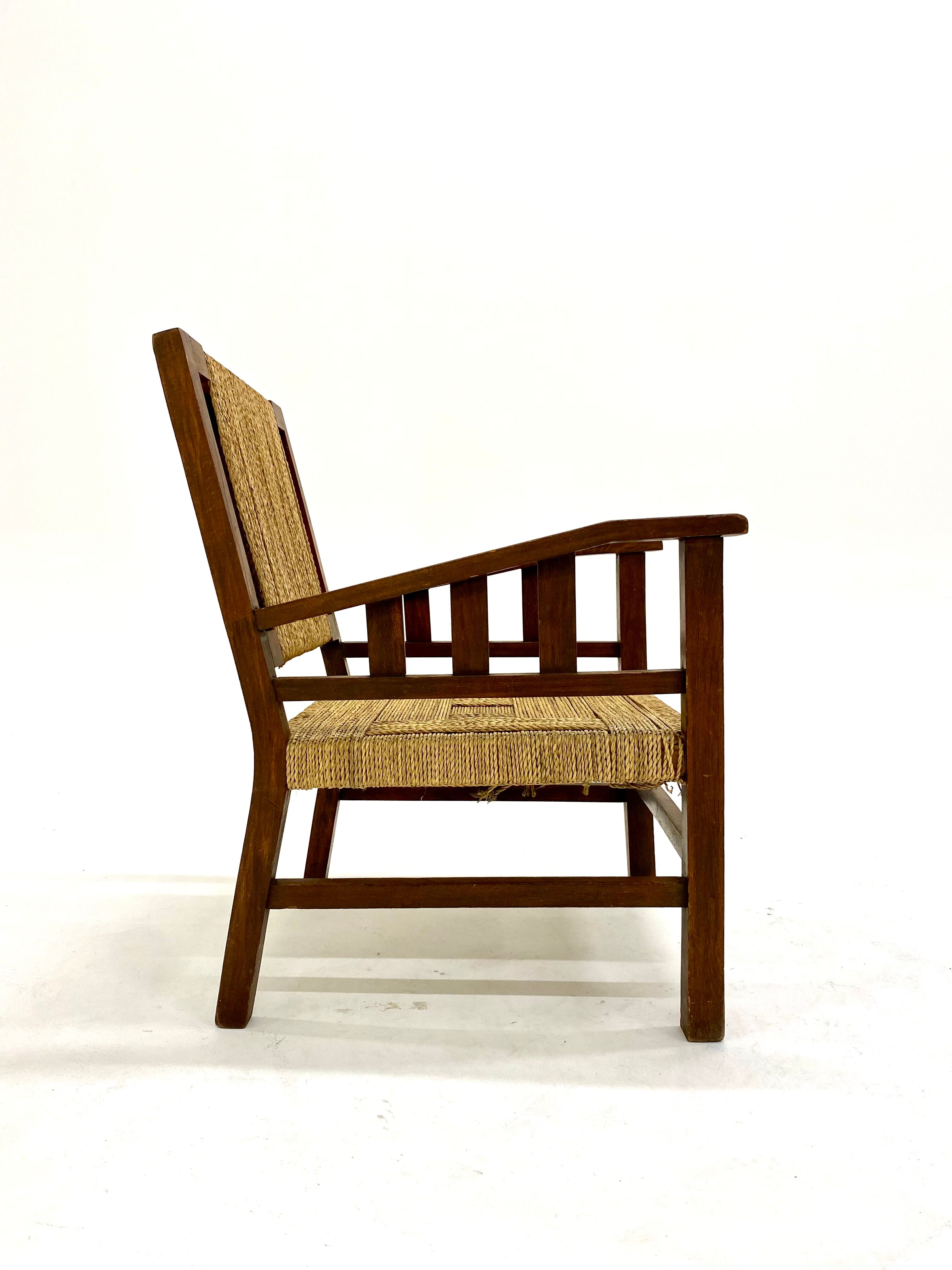 Francis Jourdain armchair in oak and rope 1930