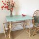 Desk mint green vintage 60s/70s Wicker rattan