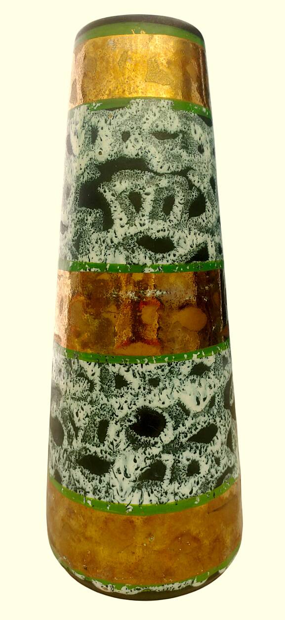 Roller vase – Vintage ceramic, speckled decor with gold highlights, perfect condition