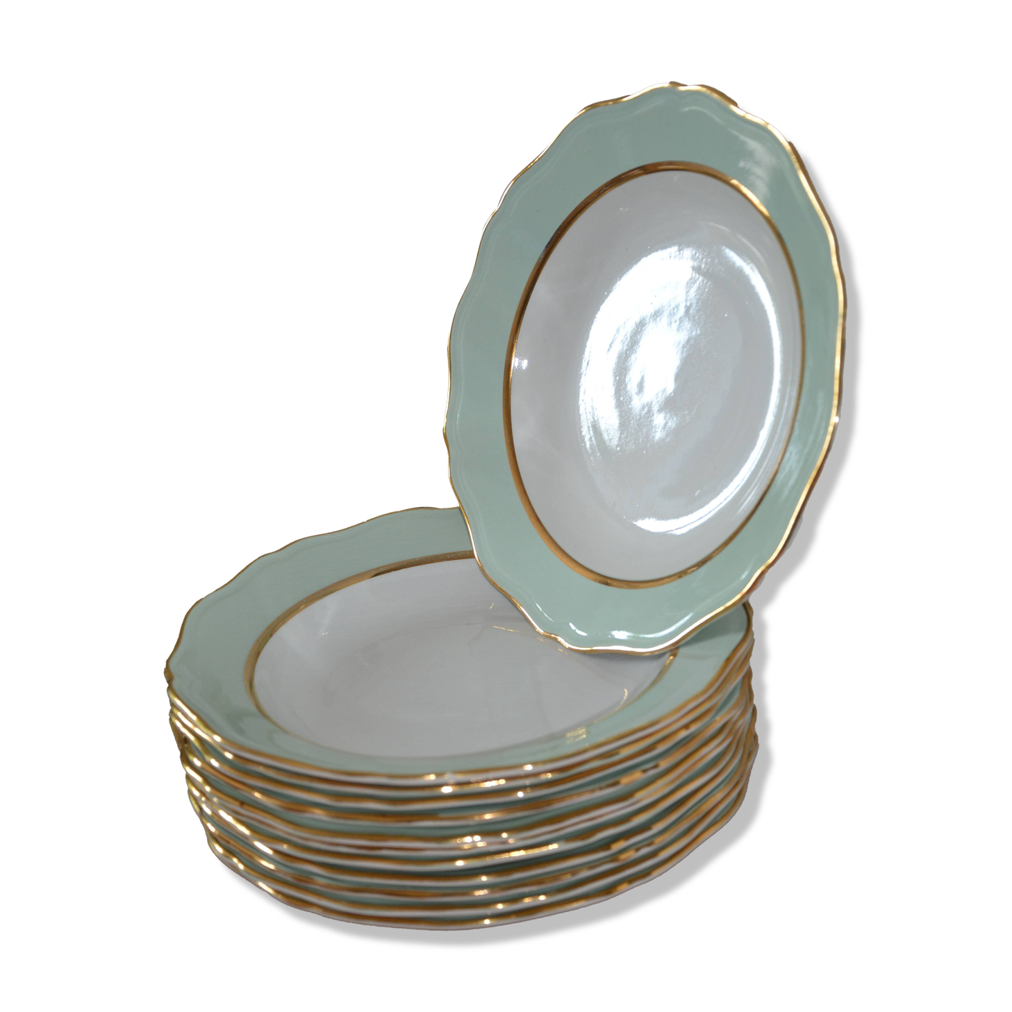 12 green deep plates "l'amandinoise"