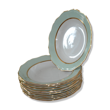 12 green deep plates "l'amandinoise"