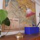 Old lamp to lay in gilded brass, arms collar of articulated swan