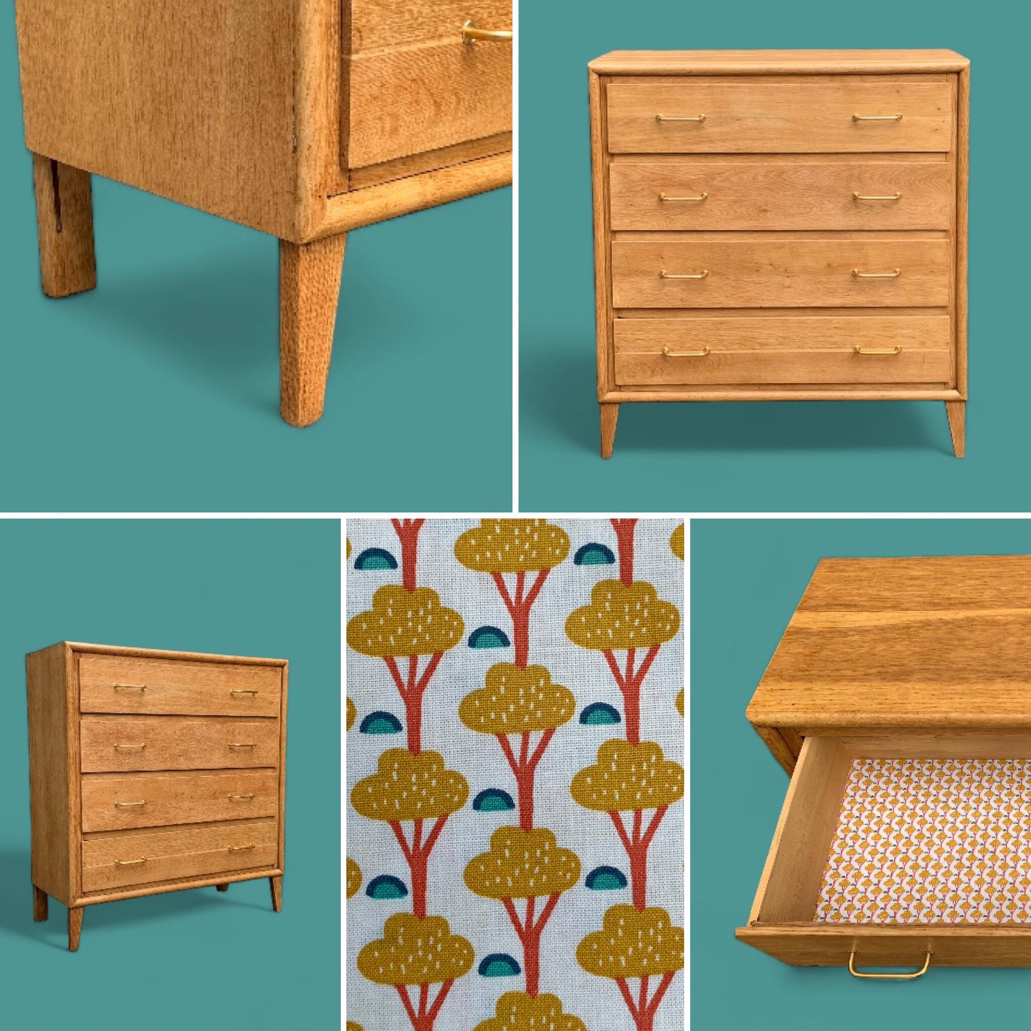 Commode pieds compas et chêne brut massif  1960