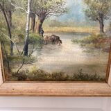 Oil Painting Canvas Shepherd Lake Cow River Fishing Landscape PATRY
