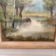 Tableau Peinture Huile Toile Berger Lac Vache Rivière Pêche Paysage PATRY