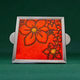Space age floral red ceramic trivet, Spain, 1970s