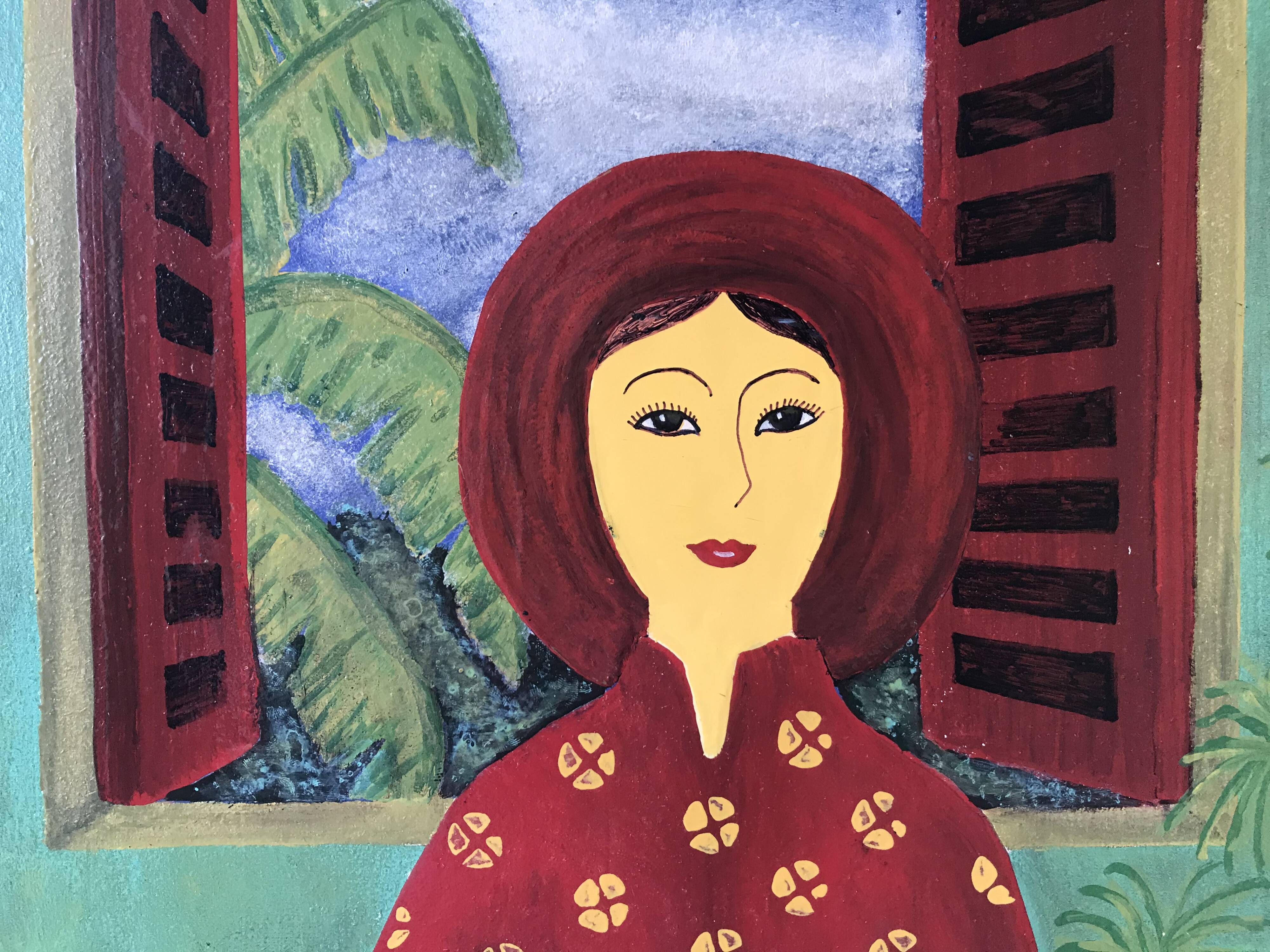 Painting oil Japanese interior scene