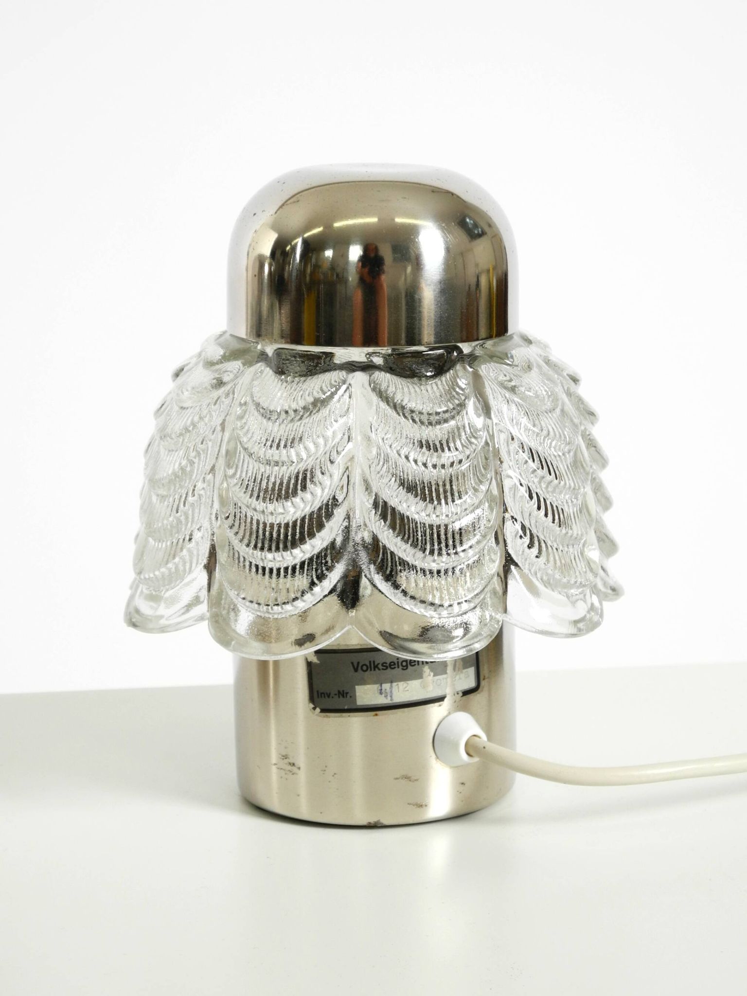 Two large, rare 1960s metal and glass table lamps by VEB Narva Leuchtenbau